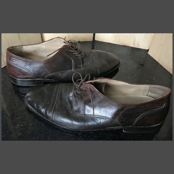 Vintage Brass Boot Men's Brown Leather Dress Derby Cap Toe Shoe Italy,  Size 11 - Picture 9 of 11